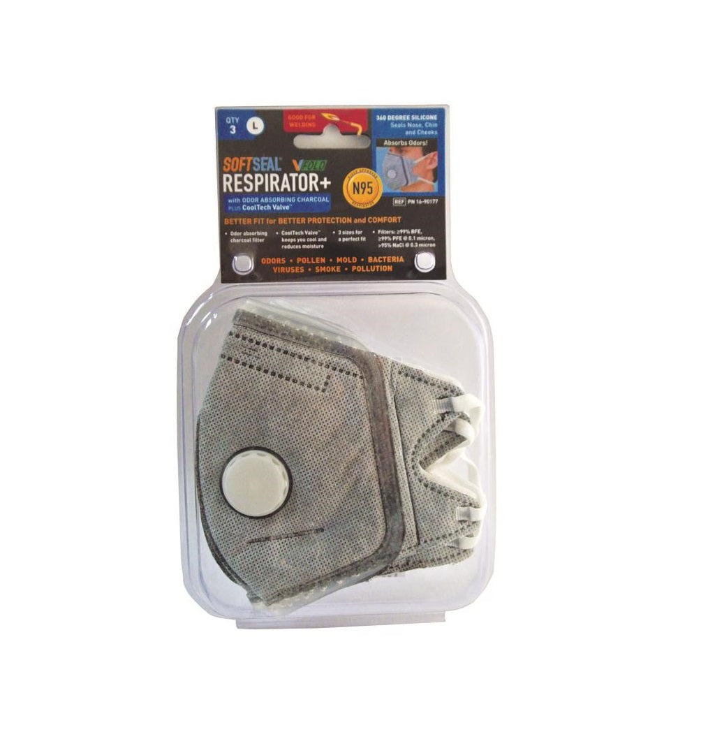 SoftSeal 16-90177 N95 Respirator Mask, Grey, 3 count