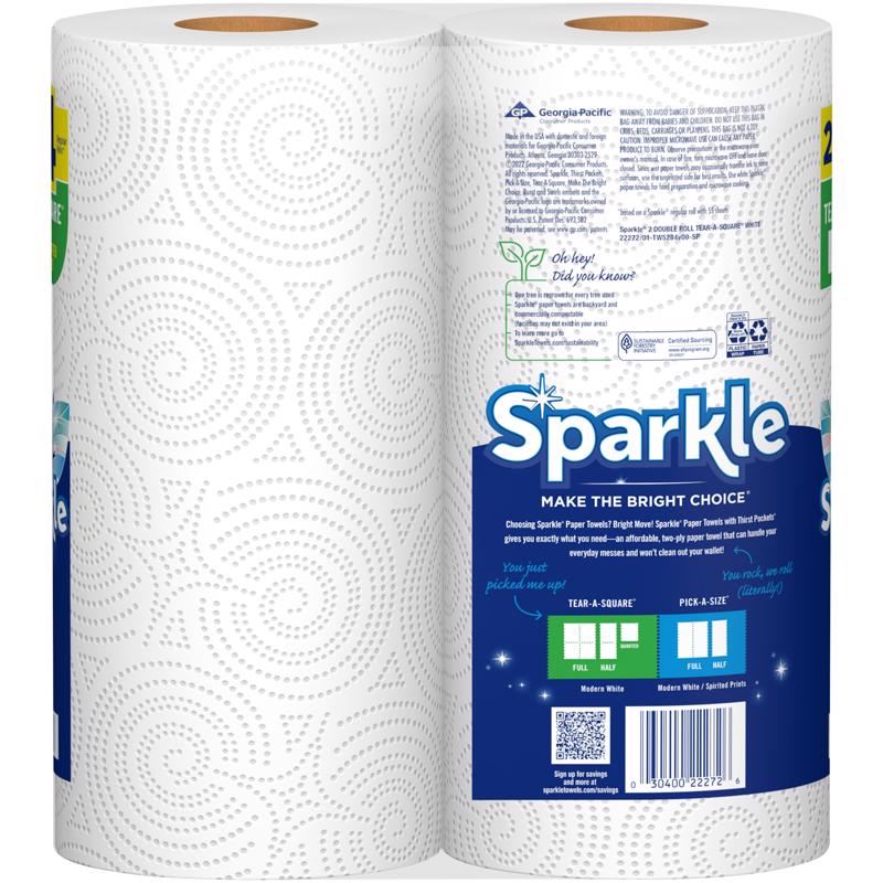 Sparkle 22272 Tear-A-Square Paper Towels, White, Pack of 2