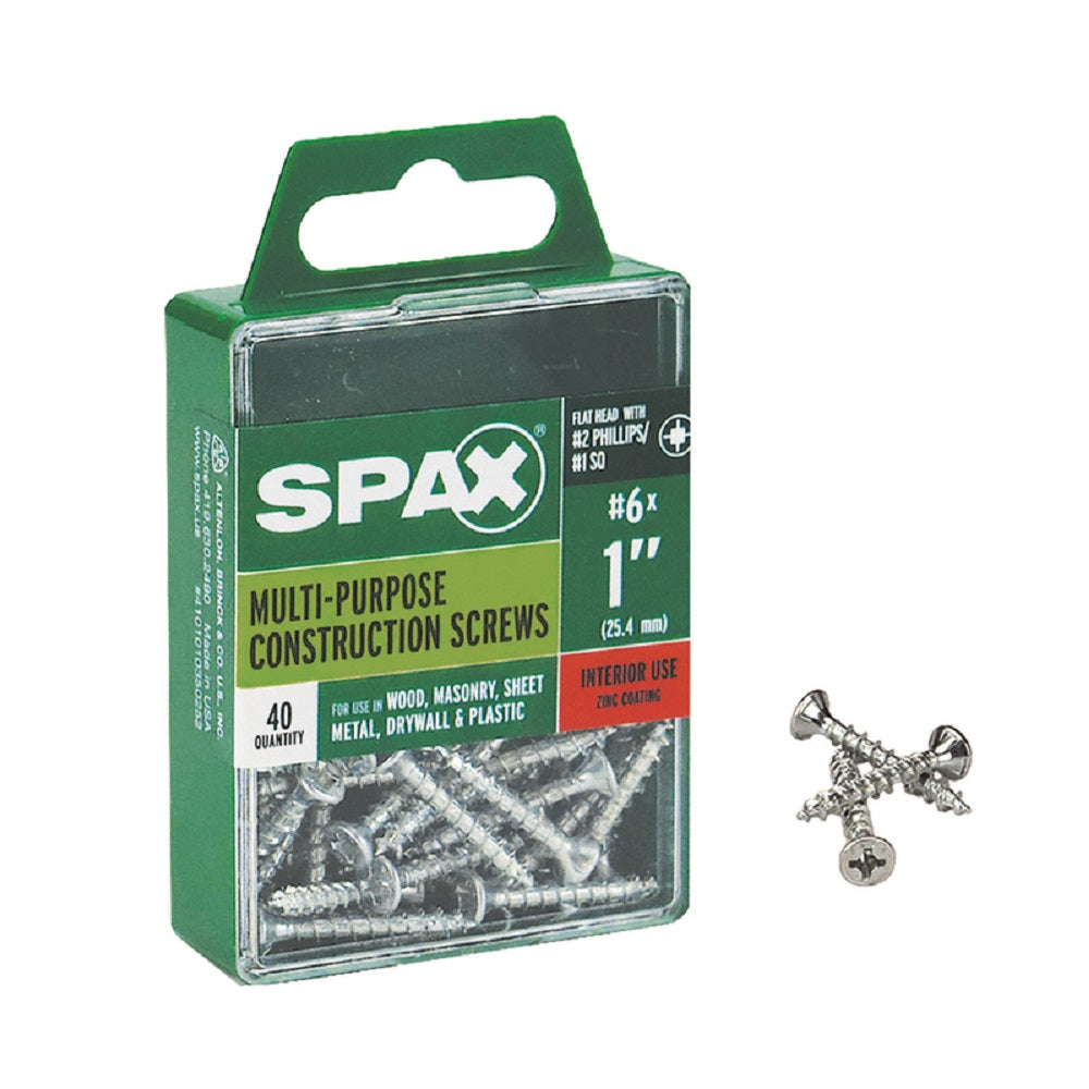 Spax 4101010350252 Flat Head Multi-Purpose Screws, #6, Box of 40