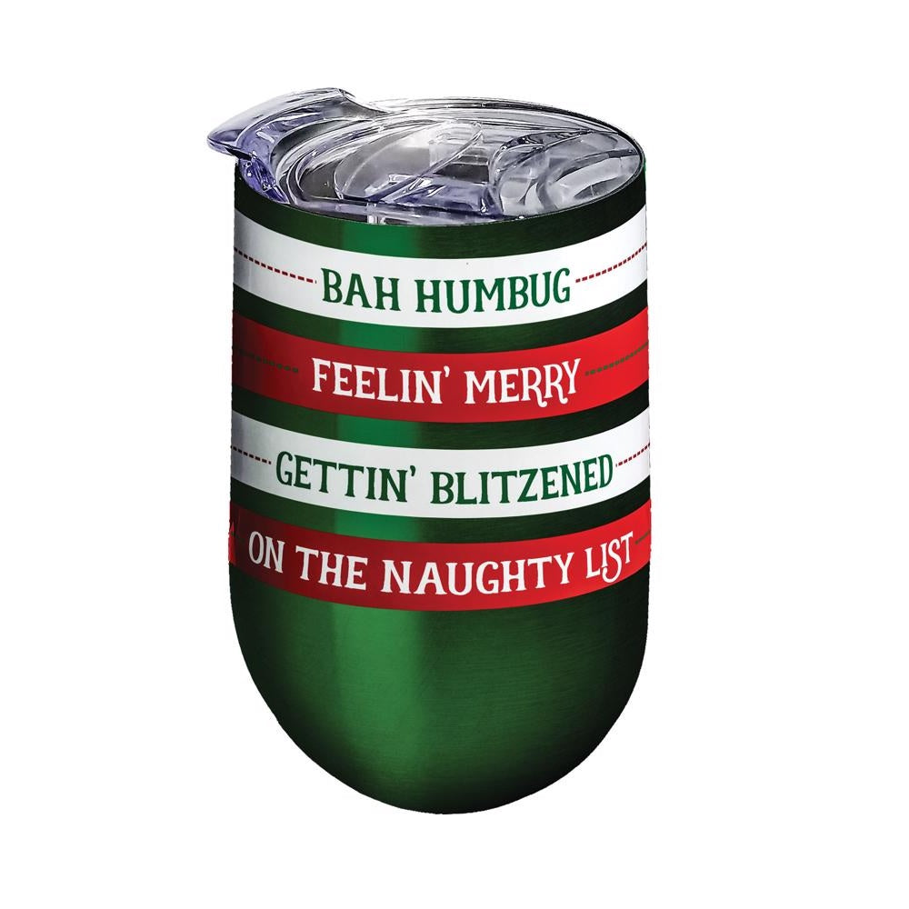 Spoontiques 16972 Green Christmas Quotes Wine Tumbler, 16 Ounce Capacity