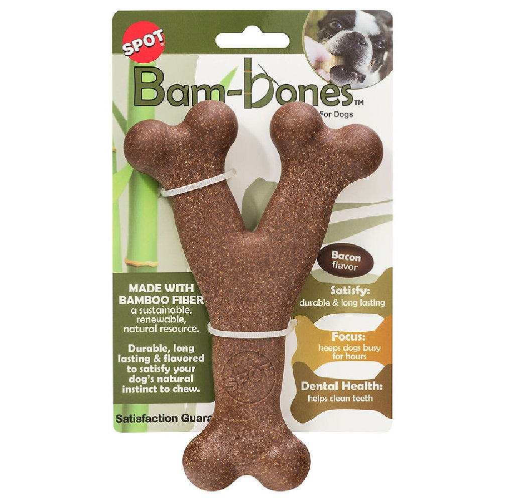 Spot 54315 Bam-bones Bacon Flavor Wish Bone Dog Toy, Bamboo Fibers
