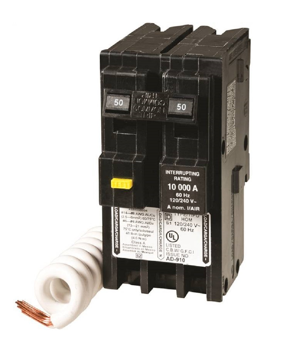 Square D HOM250GFICP Double Pole Ground Fault Circuit Breaker, 50 Amp