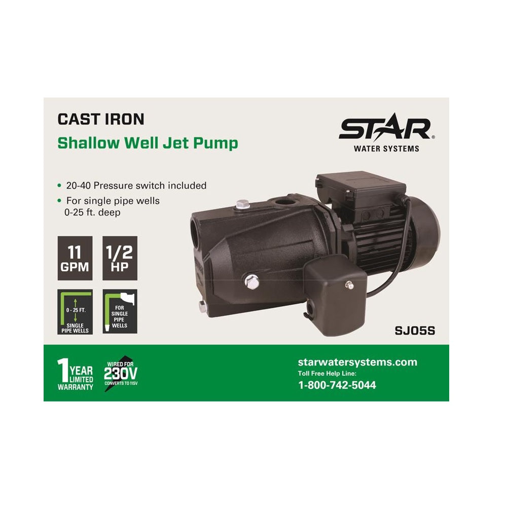 Star Water Systems SJ05S Shallow Jet Well Pump, 115/230 Volt