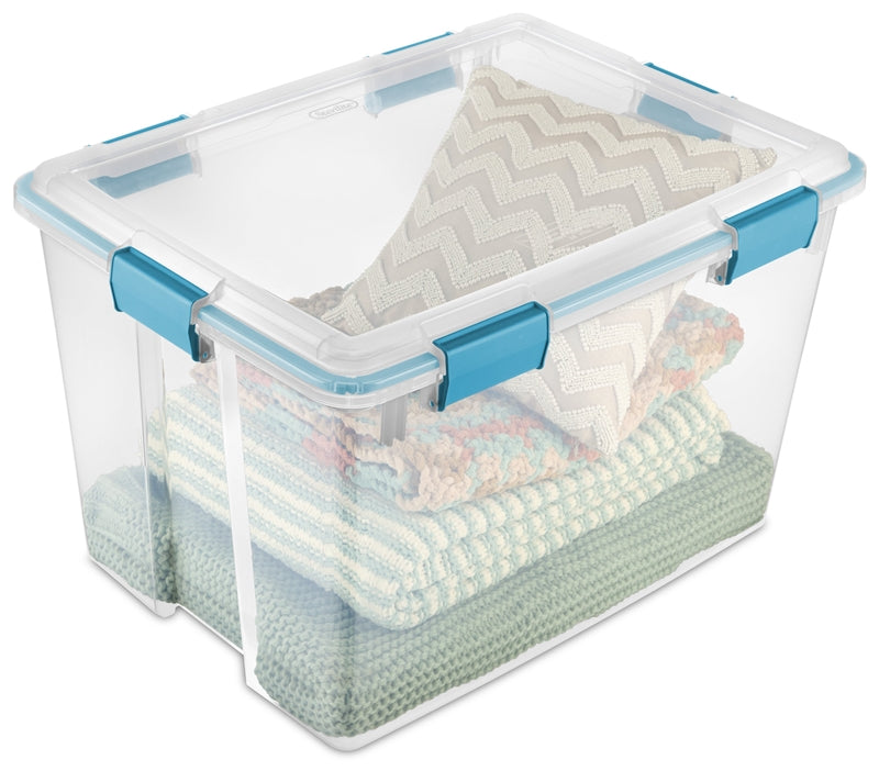 Sterilite 19384304 Latch Storage Box, Blue/Clear, 80 Quart