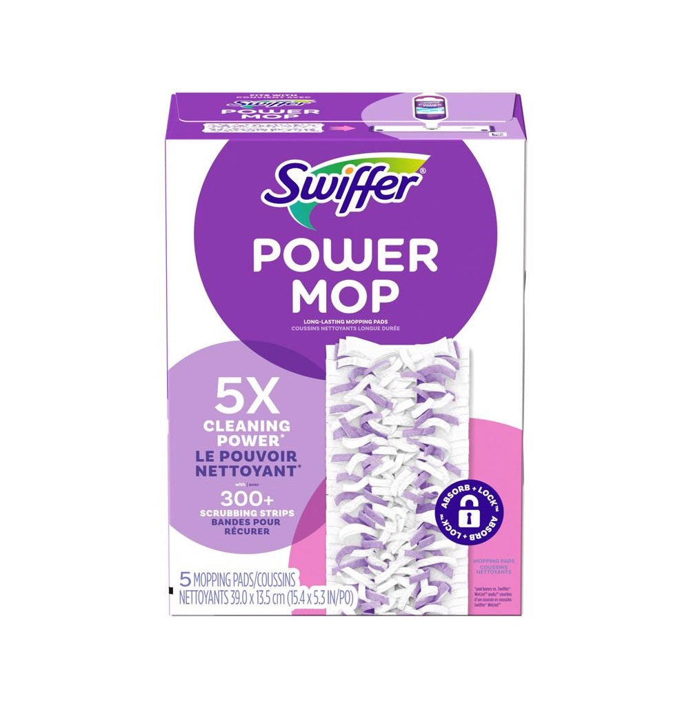 Swiffer 08188 Power Mop Wet and Dry Microfiber Mop Refill, Pack of 5