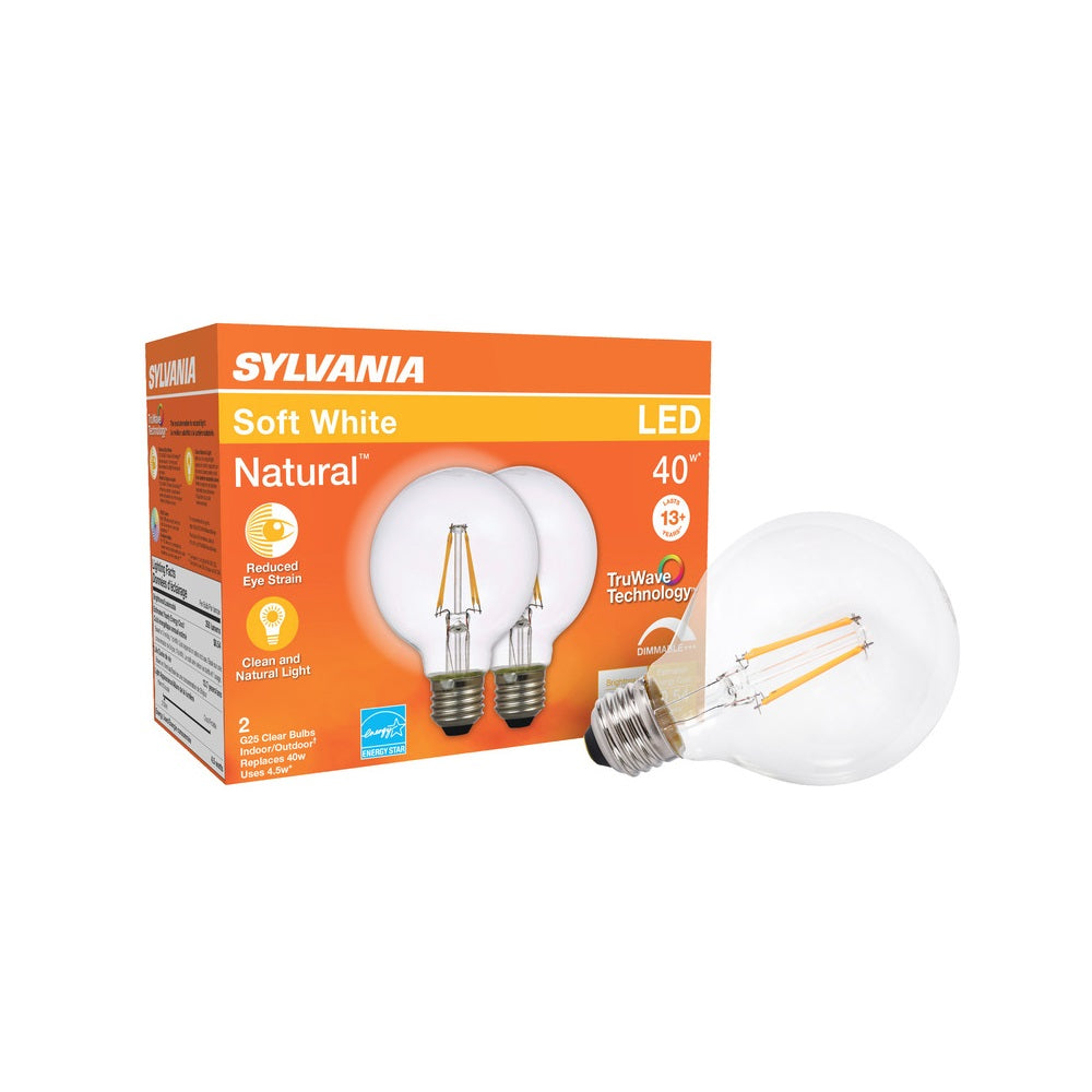 Sylvania 40764 Natural G25 LED Globe Light Bulbs, 4 Watts