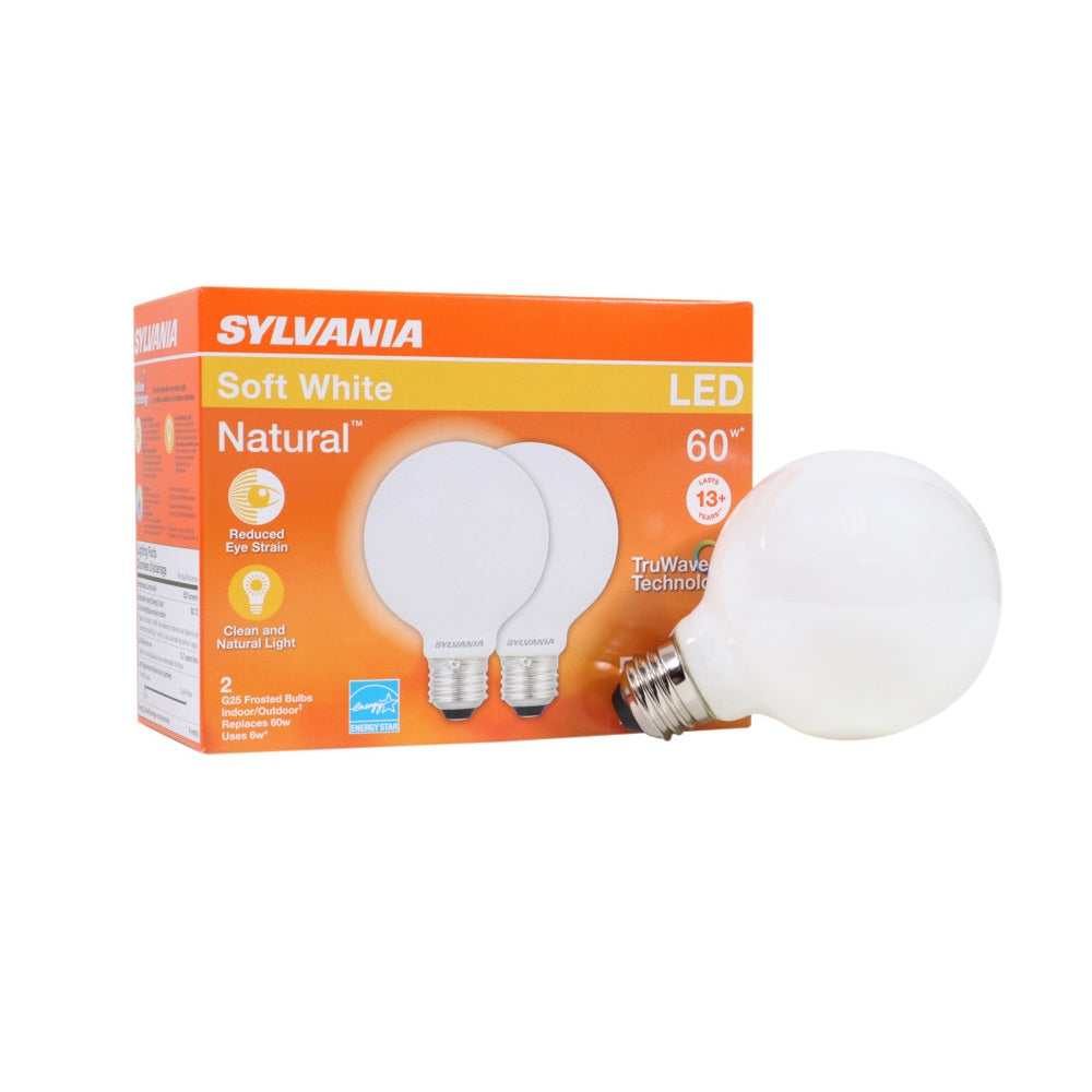 Sylvania 40767 Natural G25 LED Light Bulbs, 6 Watts