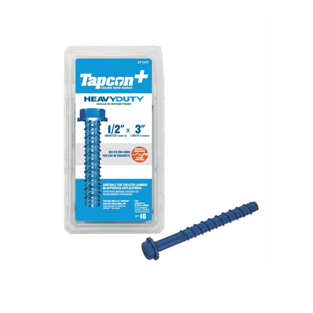 Tapcon 11447 Hex Washer Head Concrete Screws, Steel