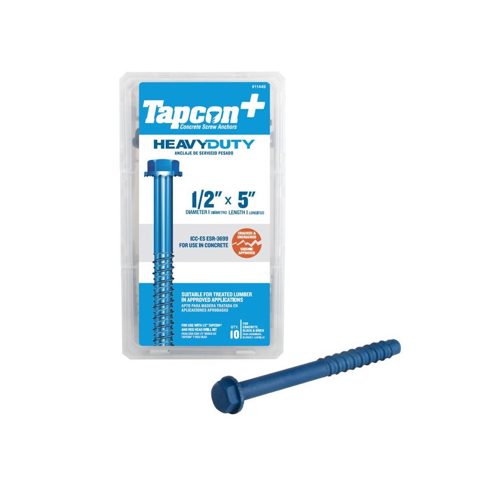 Tapcon 11449 Hex Washer Head Concrete Screws, Steel