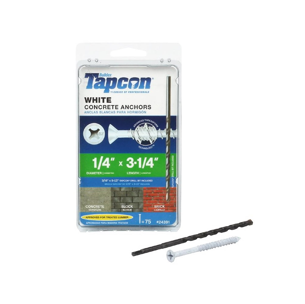 Tapcon 24391 Phillips Flat Head Concrete Screws, Steel