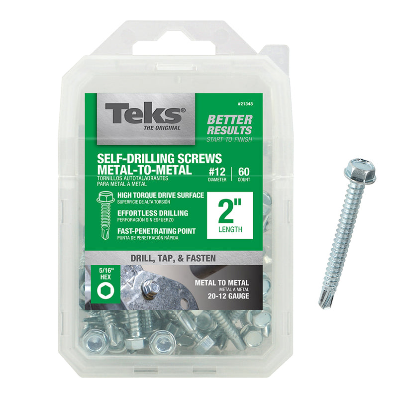 Teks 21348 Self-Drilling Screws, No. 12 X 2 inch, 60 Count