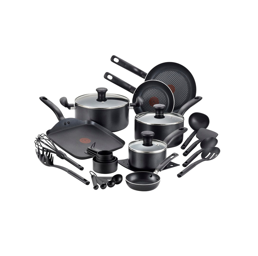 T-fal B208SI74 20-Piece Cookware Set, Aluminum, Black