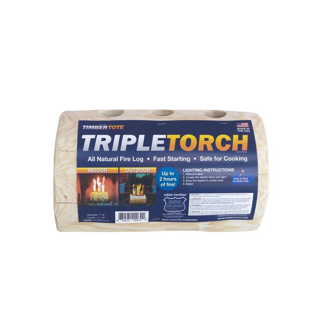 TimberTote T3004 TripleTorch Fire Wood Log with 3-Chimneys, 12 inch