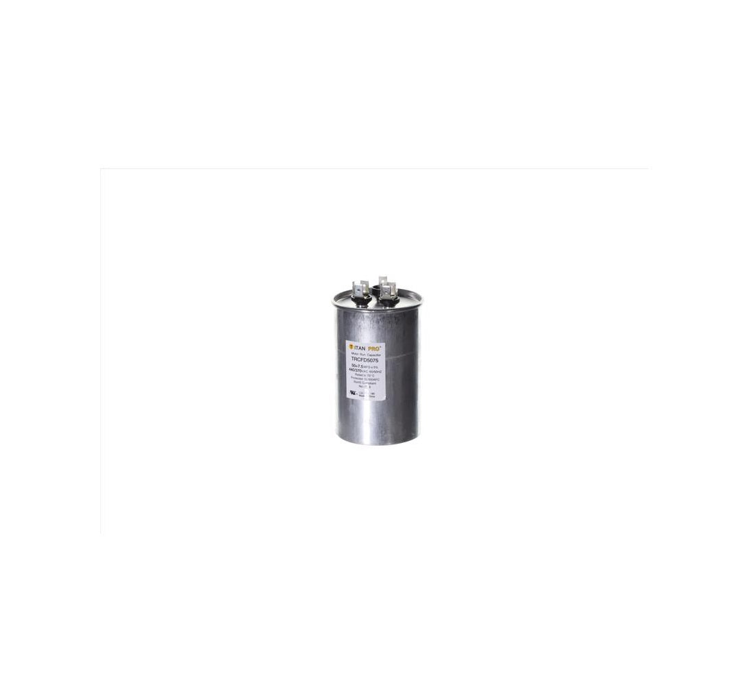 Titan Pro TRCFD5075 50+7.5 MFD Round Run Capacitor, Aluminum