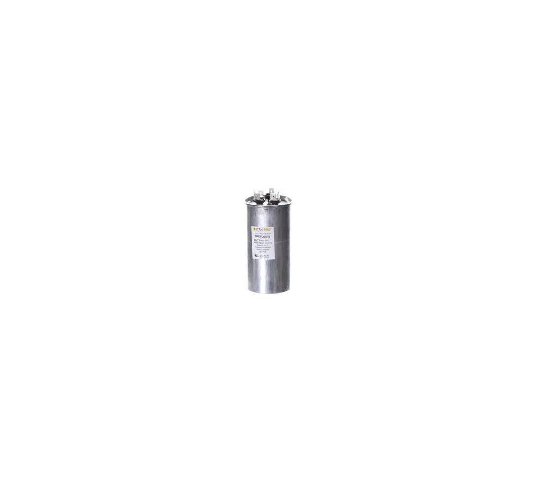 Titan Pro TRCFD6075 60+7.5 MFD Round Run Capacitor, Aluminum