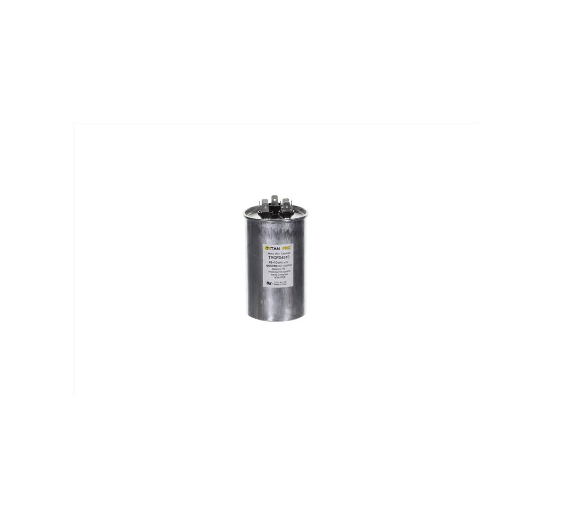 Titan Pro TRCFD4510 45+10 MFD Round Run Capacitor, Aluminum