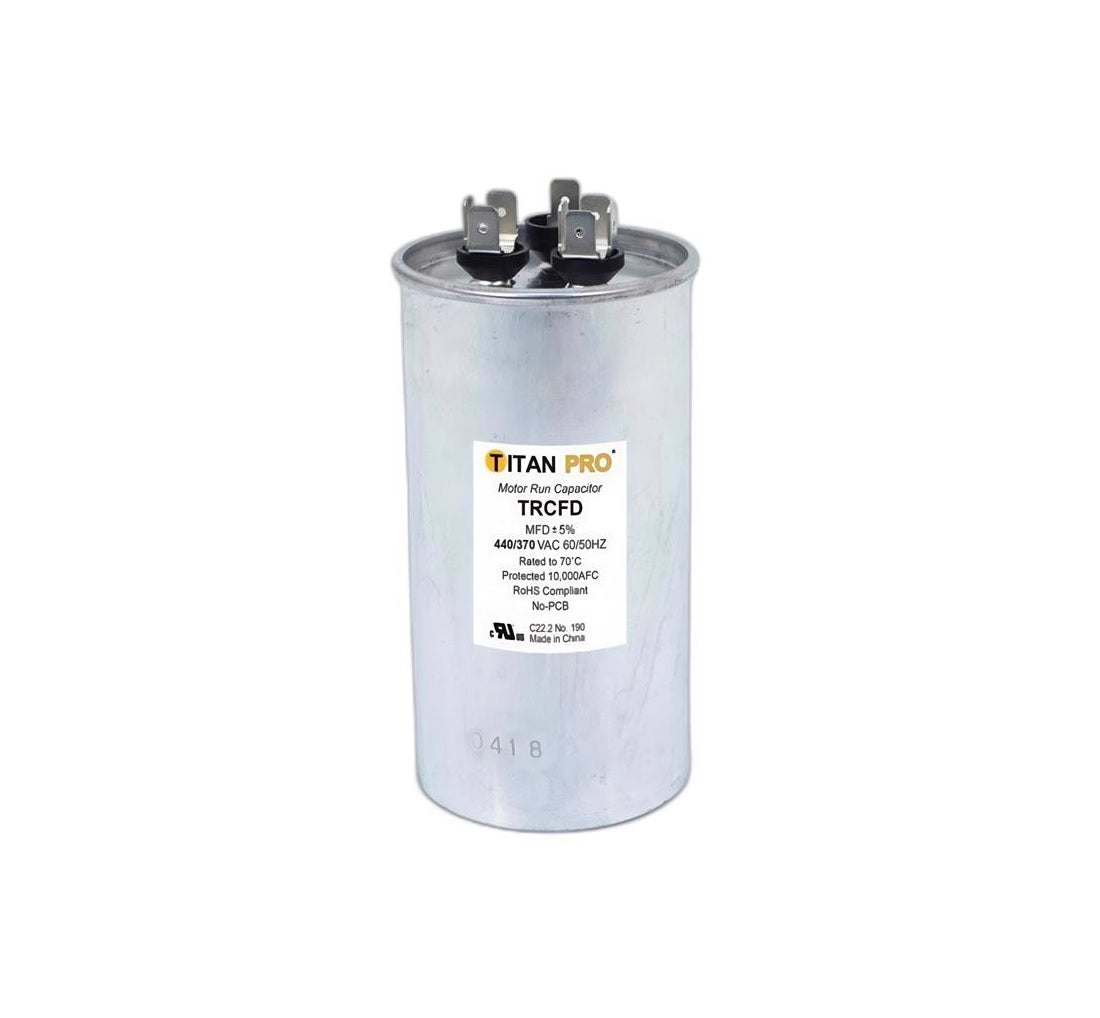 Titan Pro TRCFD8075 80+7.5 MFD Round Run Capacitor, Aluminum