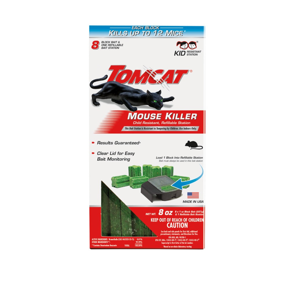Tomcat 0371210 Mouse Killer Child Resistant Refillable Station, 8 Refills