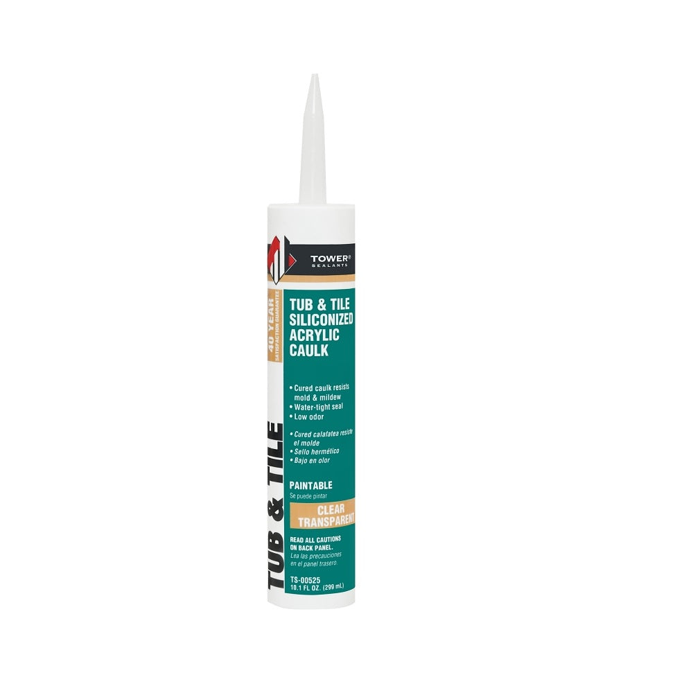 Tower Sealants TS-00525 Tub and Tile Silicone Acrylic Caulk, 10.1 Ounce