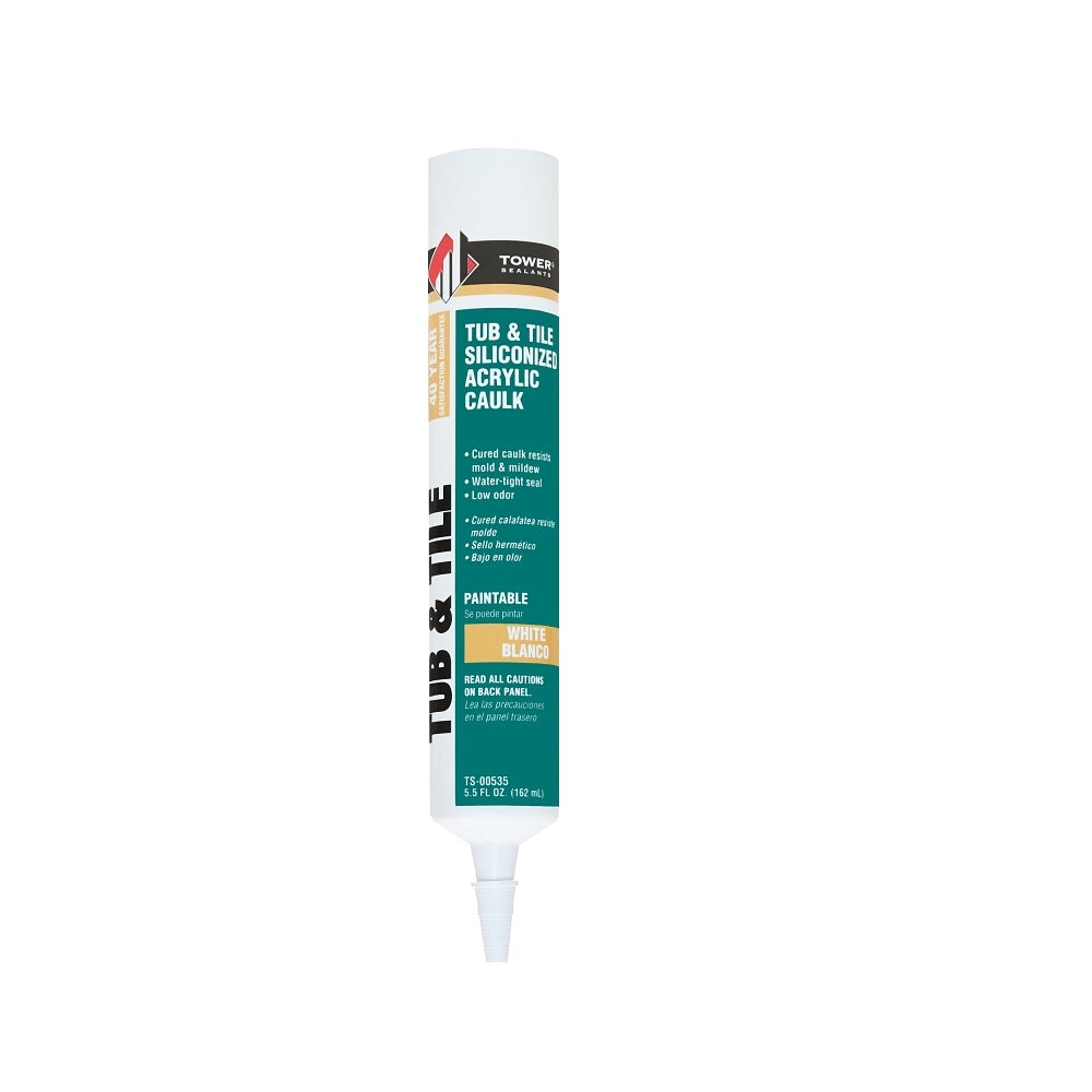 Tower Sealants TS-00535 Tub and Tile Silicone Acrylic Caulk, 5.5 Ounce