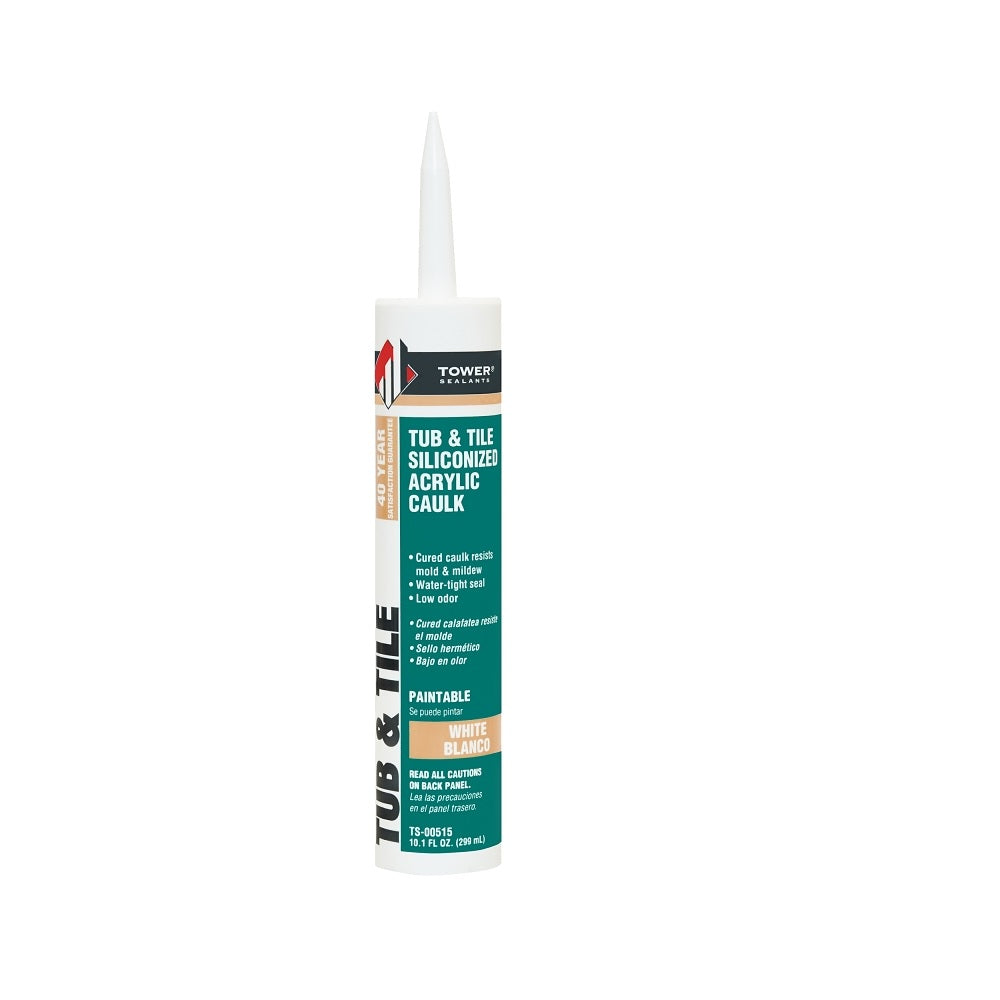 Tower Sealants TS-00515 Tub and Tile Siliconized Acrylic Caulk, 10.1 Ounce