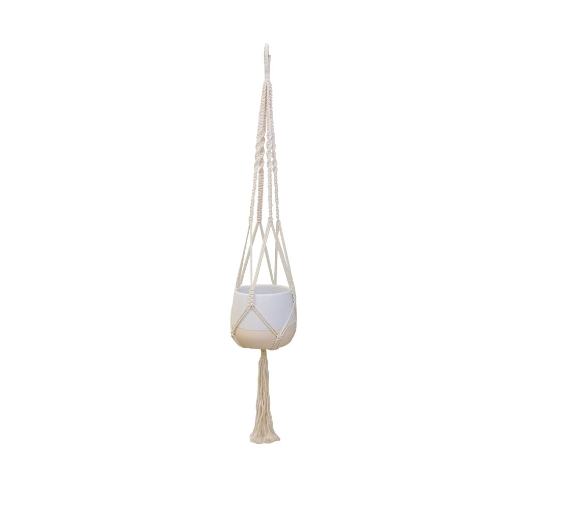 Trendspot CR01310N-05W Macrame Ceramic Planter, White, 5.5 in