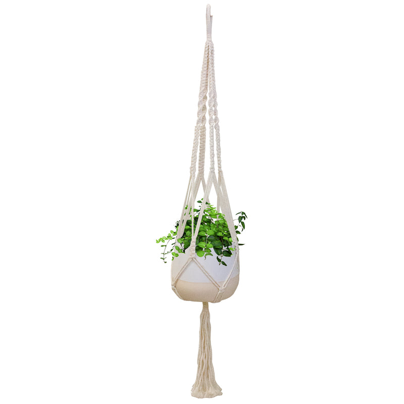 Trendspot CR01310N-05W Macrame Ceramic Planter, White, 5.5 in