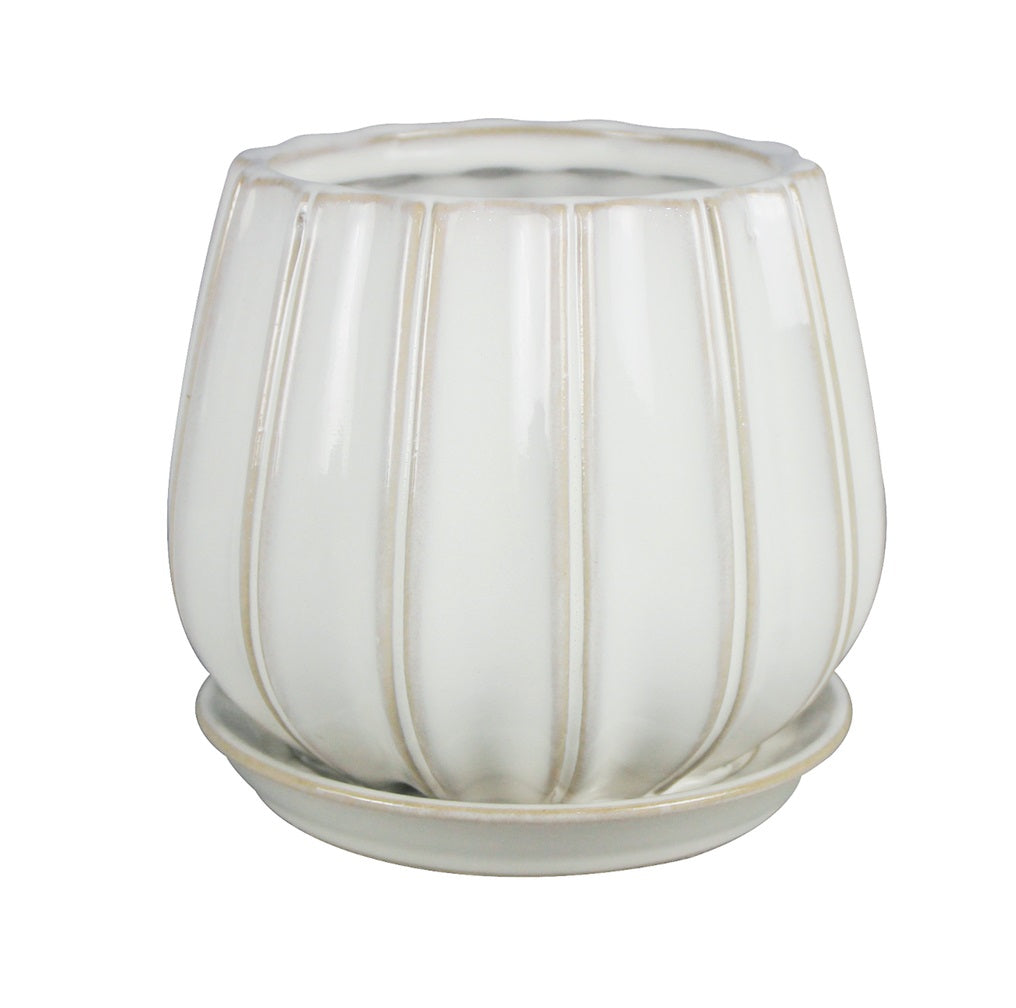Trendspot CR01137S-08W Contour Ceramic Planter, White, 8 in