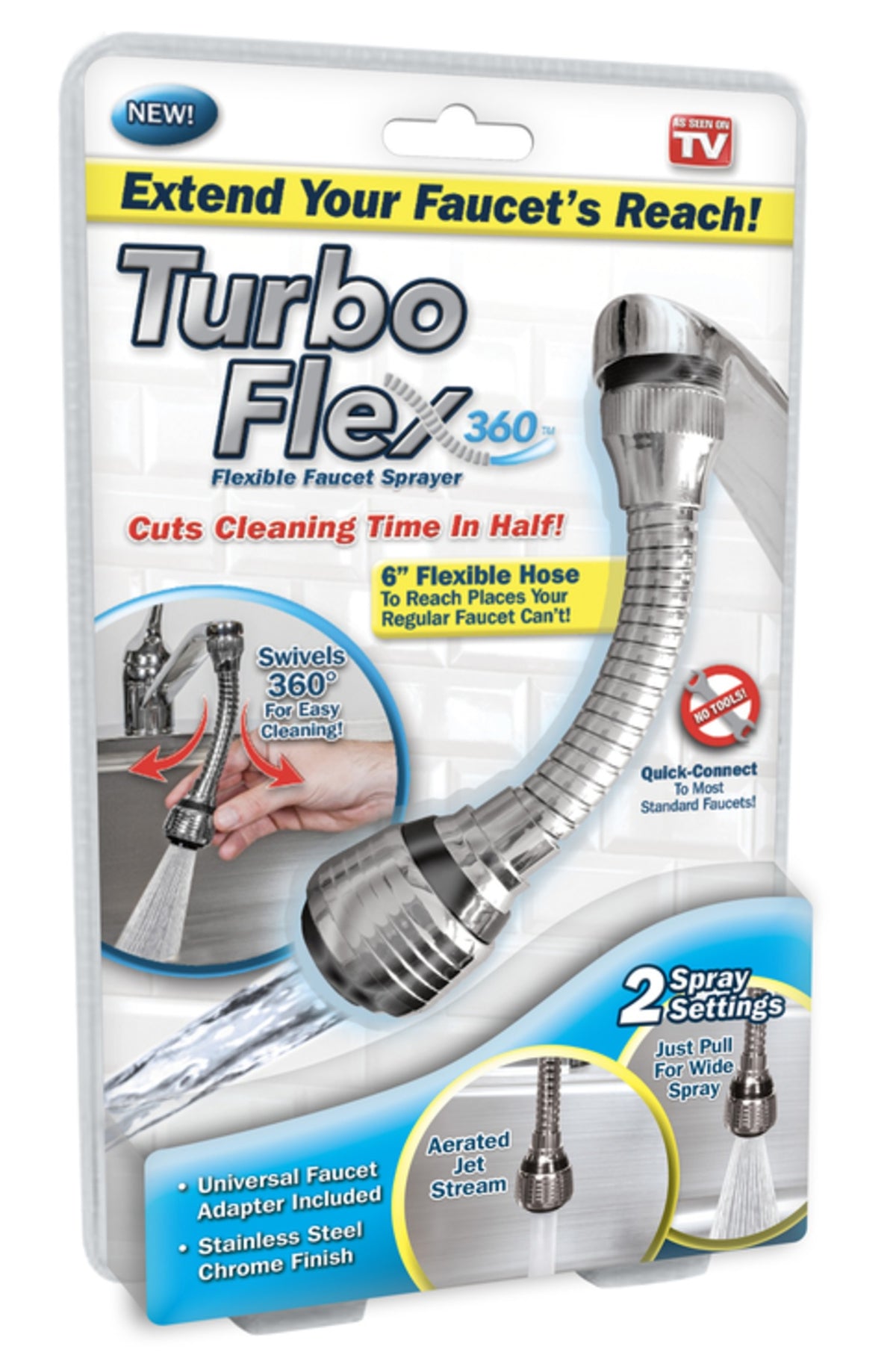 Turbo Flex 360 TF-CD12/6 As Seen On TV Flexible Faucet Sprayer, Chrome