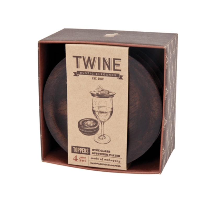 Twine 3072 Wine Glass Topper Plate, Wood, Brown, 4 Pack