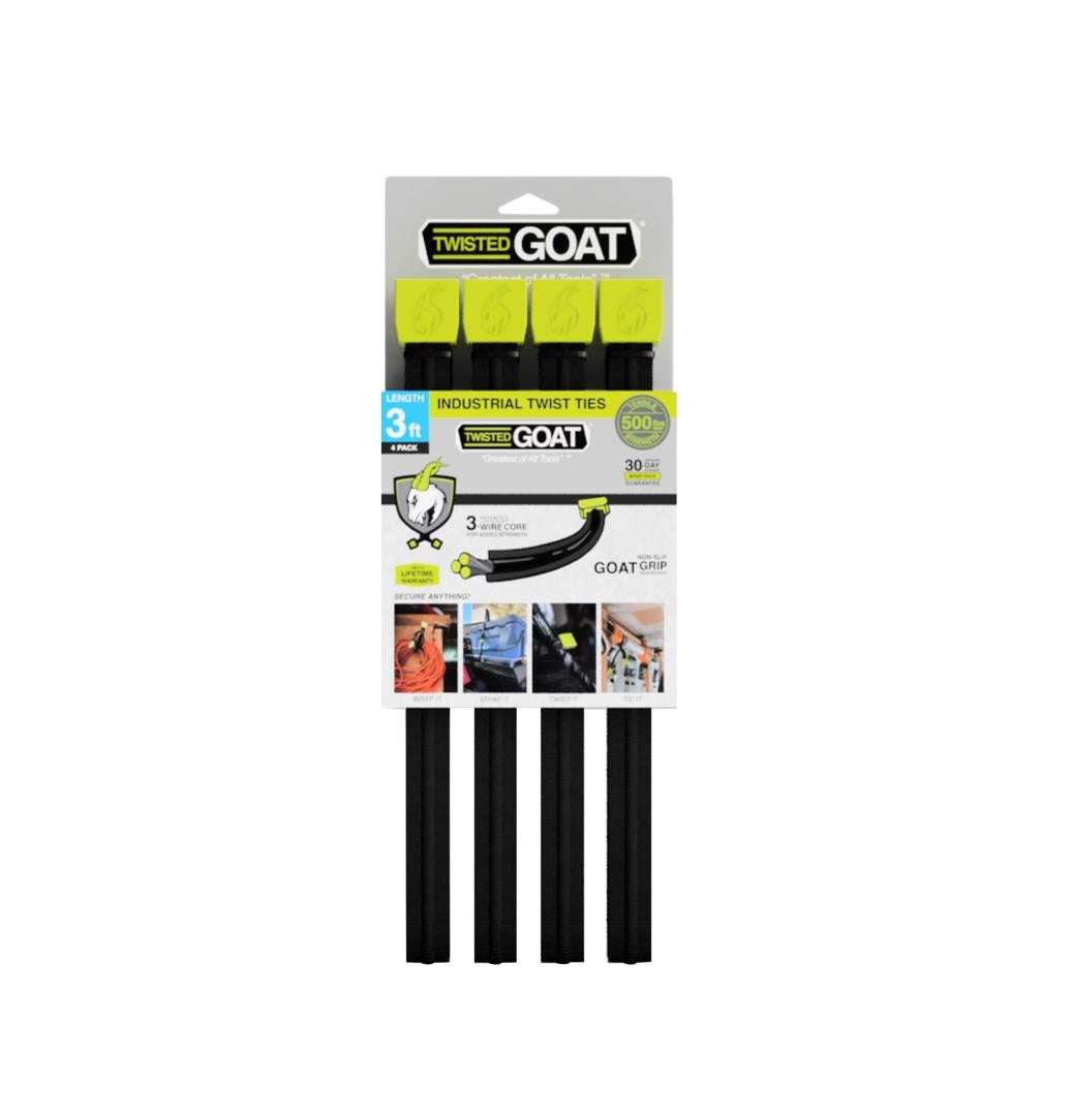 Twisted Goat TG-3FT-4PK Twist Ties, Nylon, Black