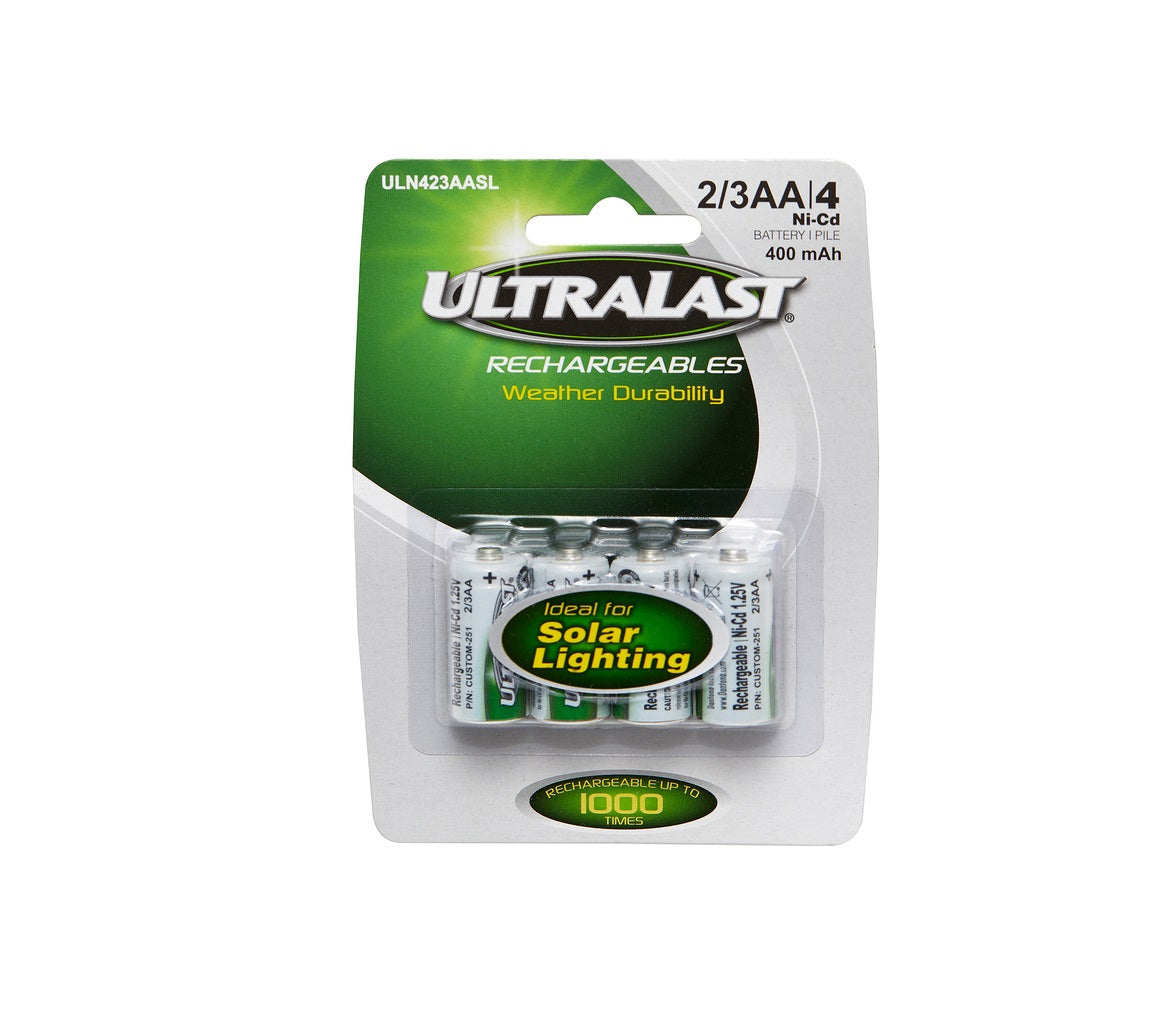 Ultralast ULN423AASL Solar Rechargeable Battery, 2/3AA, 1.2 V