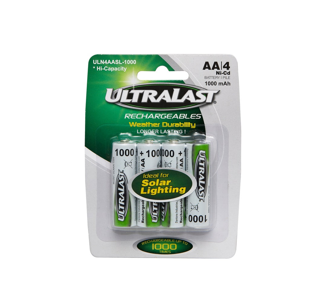 Ultralast ULN4AASL-1000 Solar Rechargeable Battery, AA, 4 Count