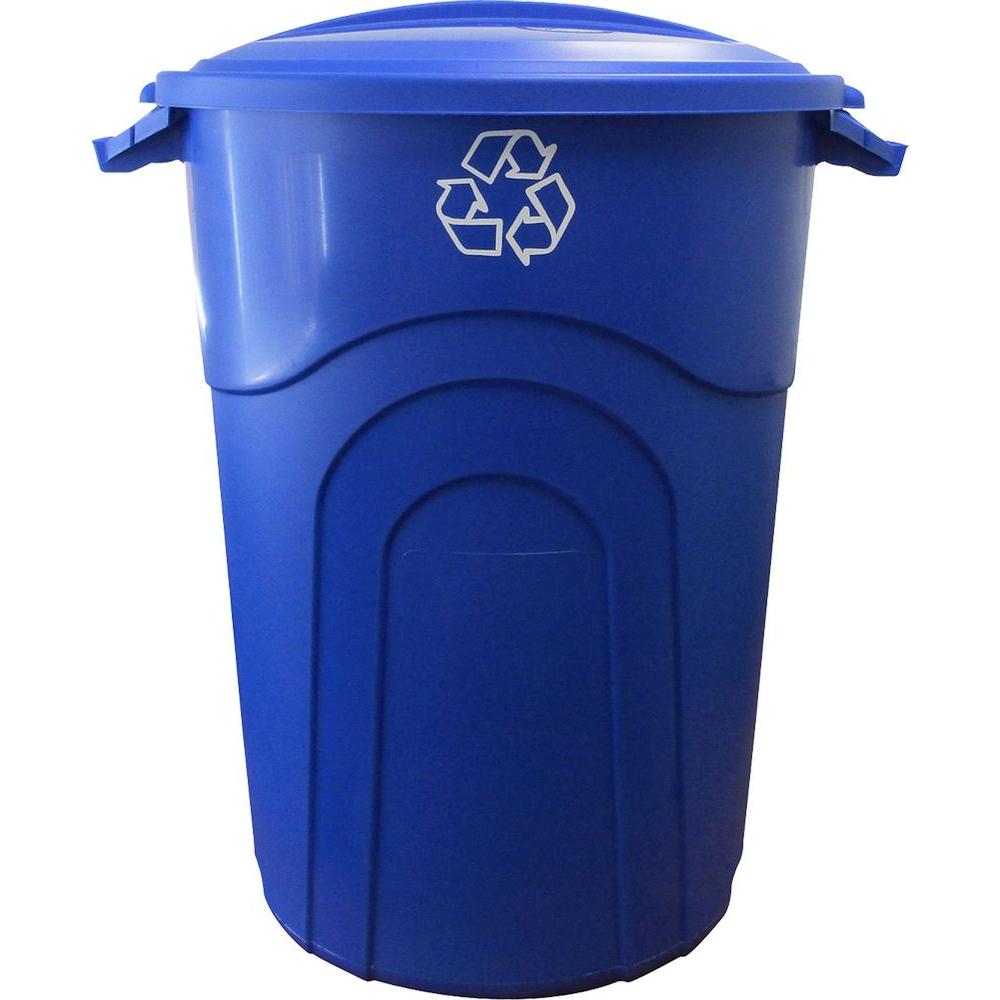 United Solutions TI0028 Outdoor Recycling Trash Can, Blue, 32 Gallon