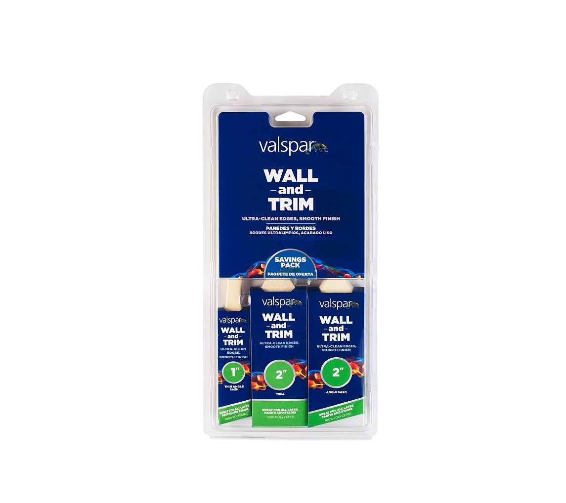 Valspar 882569300 Wall and Trim Paint Brush Set, Polyester Bristle