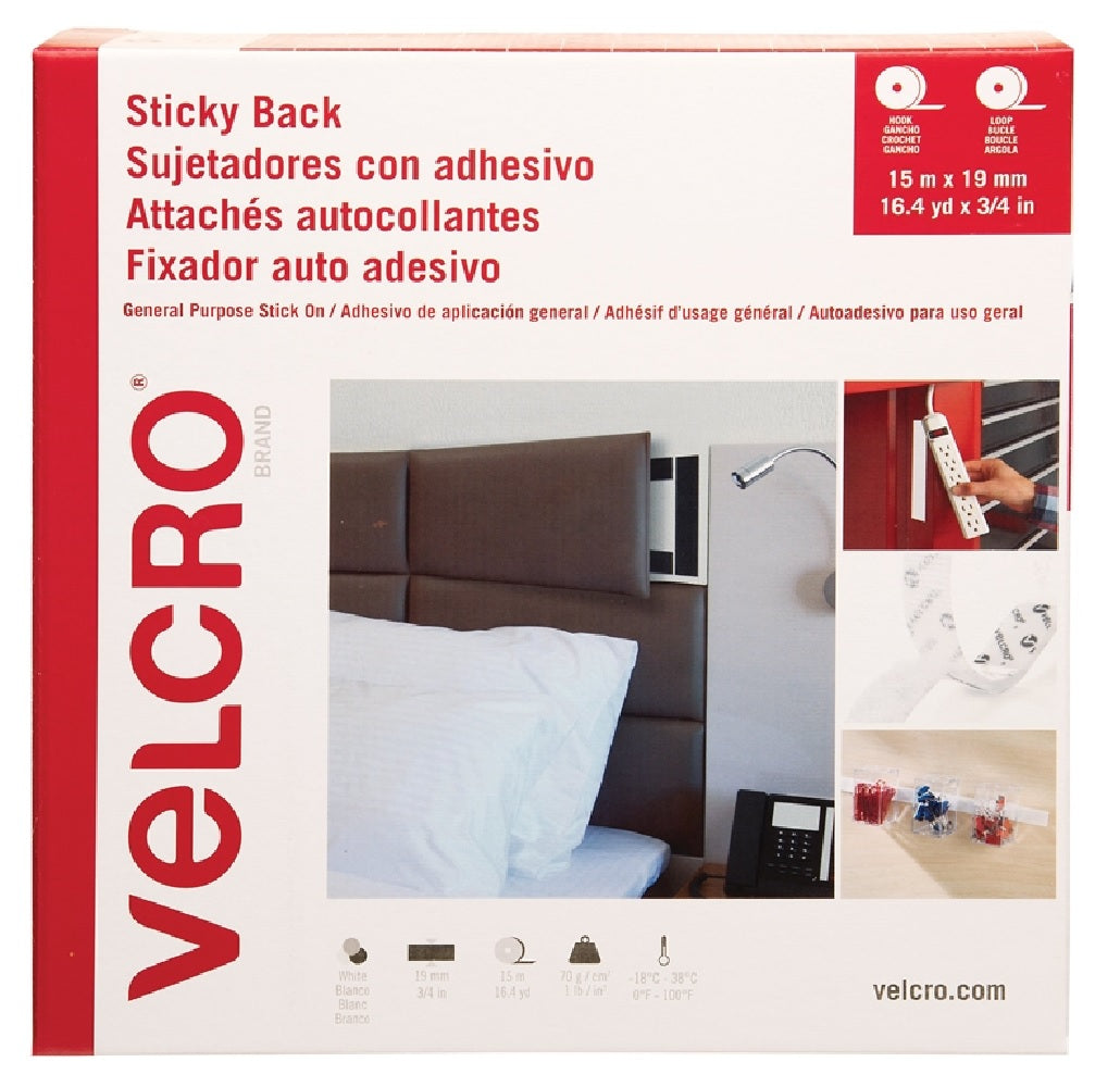 Velcro VEL-30633-GLO Hook/Loop Velcro Tape, White, 49.2'