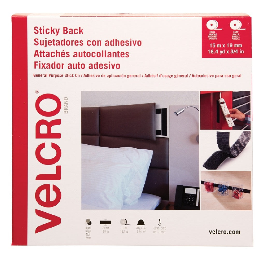 Velcro VEL-30631-GLO Sticky Back Hook/Loop Tape, Black