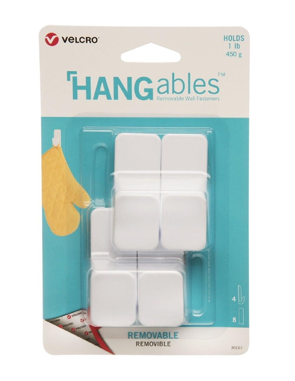 Velcro VEL-30107-USA Hangables Removable Wall Fastener, White