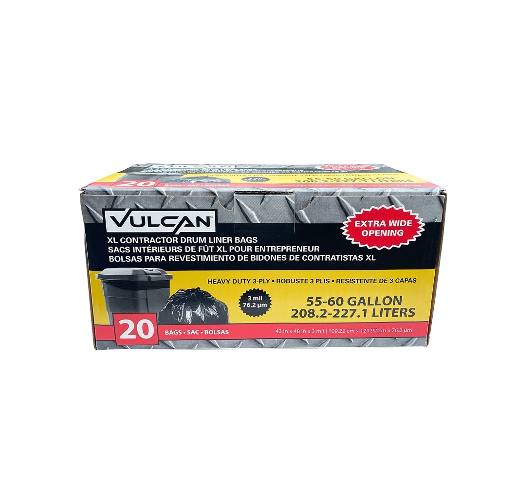 Vulcan FG-O3812-12 Heavy-Duty Drum Liner, Black, 55 Gallon Capacity