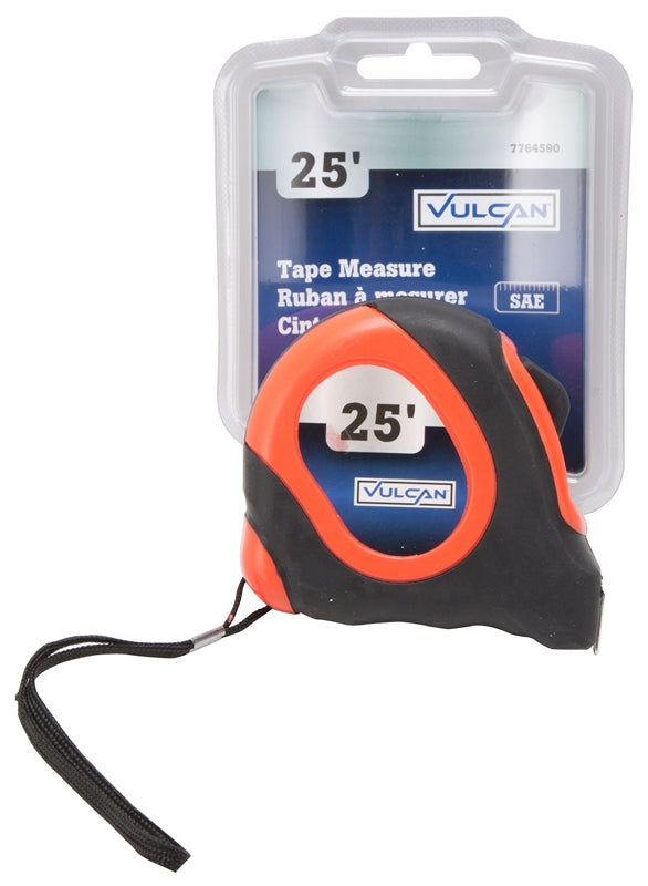 Vulcan 26-7.5X25-R Tape Measure, Neon Orange, 25Ftx1In