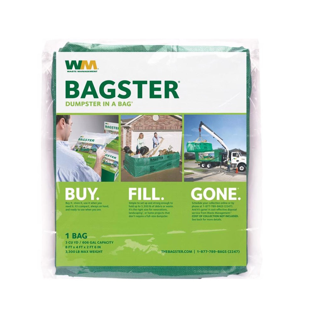 WM 3CUYD Bagster Dumpster In A Bag Open, Green
