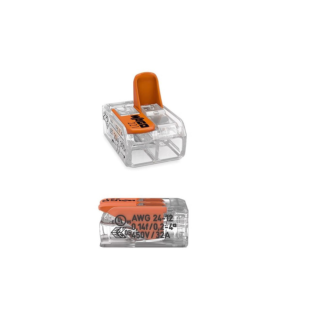 Wago 221-412/996-010 2 Port Lever Wire Connector, Clear/Orange