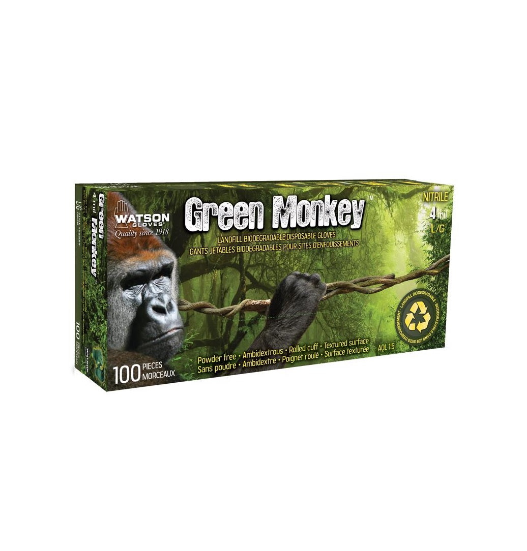 Watson Gloves 5559PF-L Green Monkey Textured Pattern Disposable Gloves, Nitrile