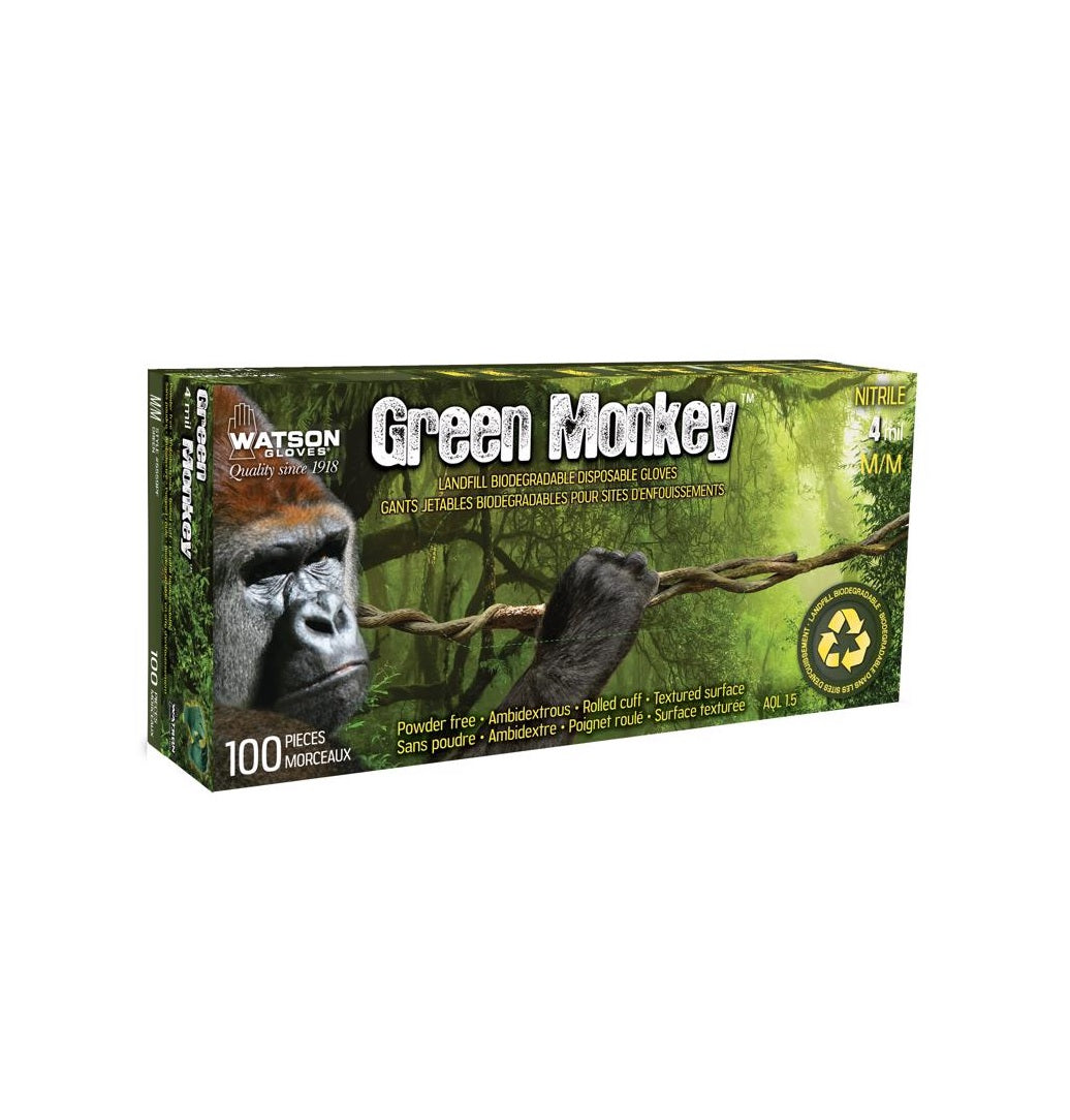 Watson Gloves 5559PF-M Green Monkey Textured Pattern Disposable Gloves, Nitrile