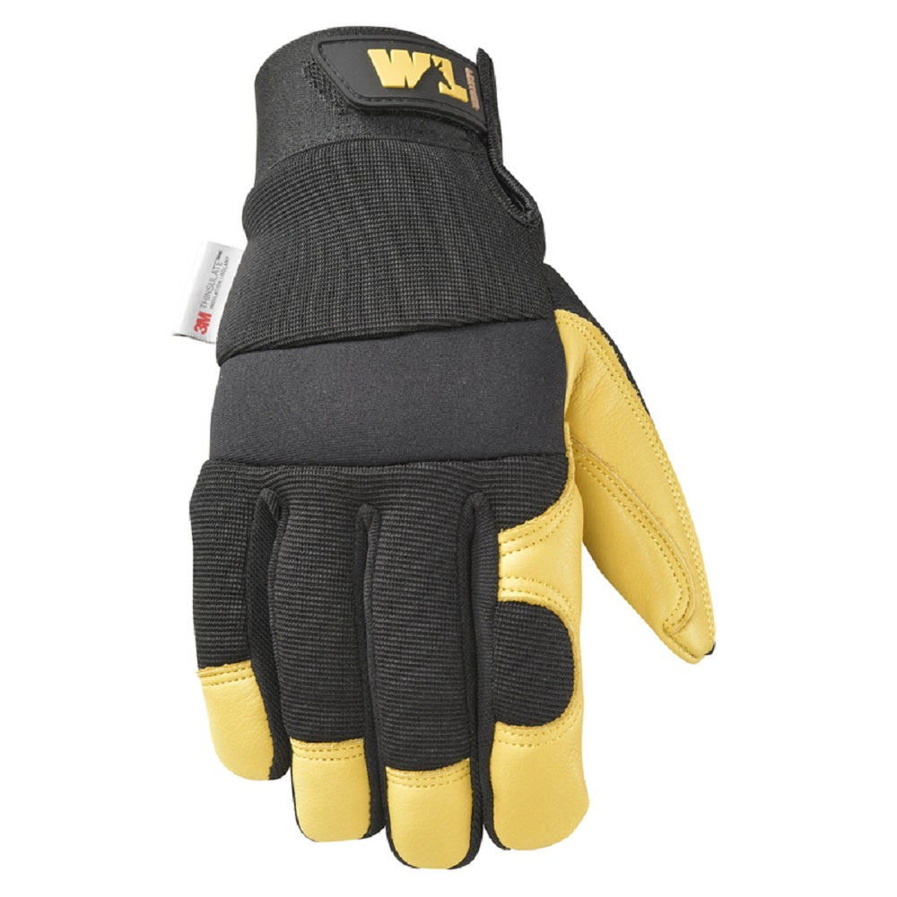 Wells Lamont 3233L Men's Cowhide Leather Winter Work Gloves, Black/Yellow, Large