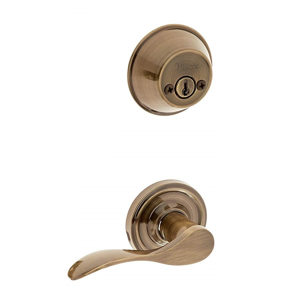 Weslock R2109--UASL2D Right Hand Bordeau Interior Double Cylinder Handleset, Antique Brass