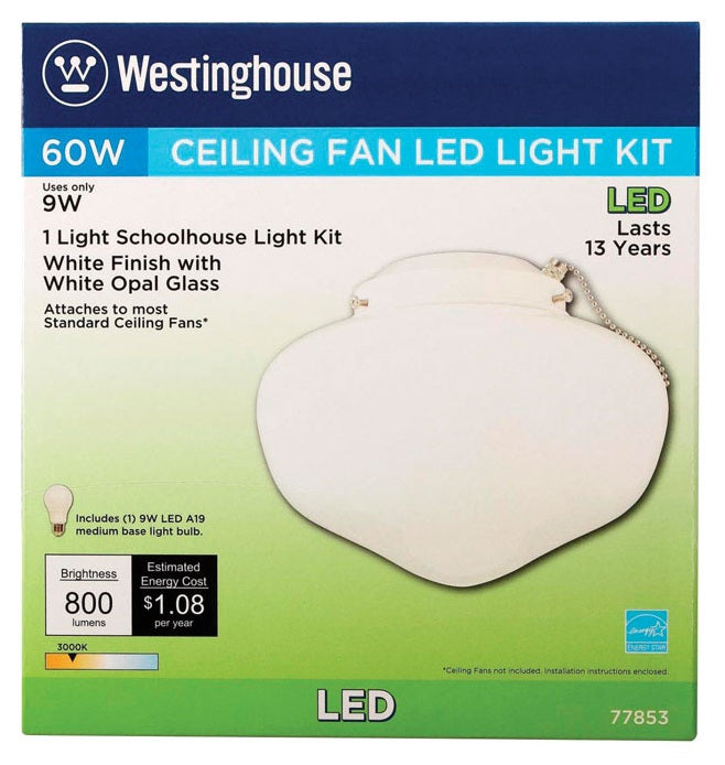 Westinghouse 77853 Schoolhouse Glass LED Ceiling Fan Light Kit, White
