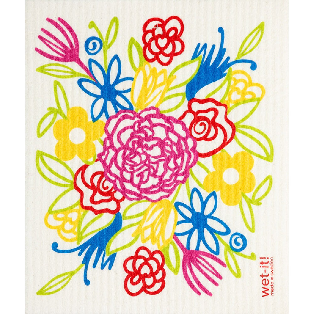 Wet It! 2854-WP-143 Multicolored Cellulose/Cotton Floral Bouquet Dish Cloth, 8" x 6.75"