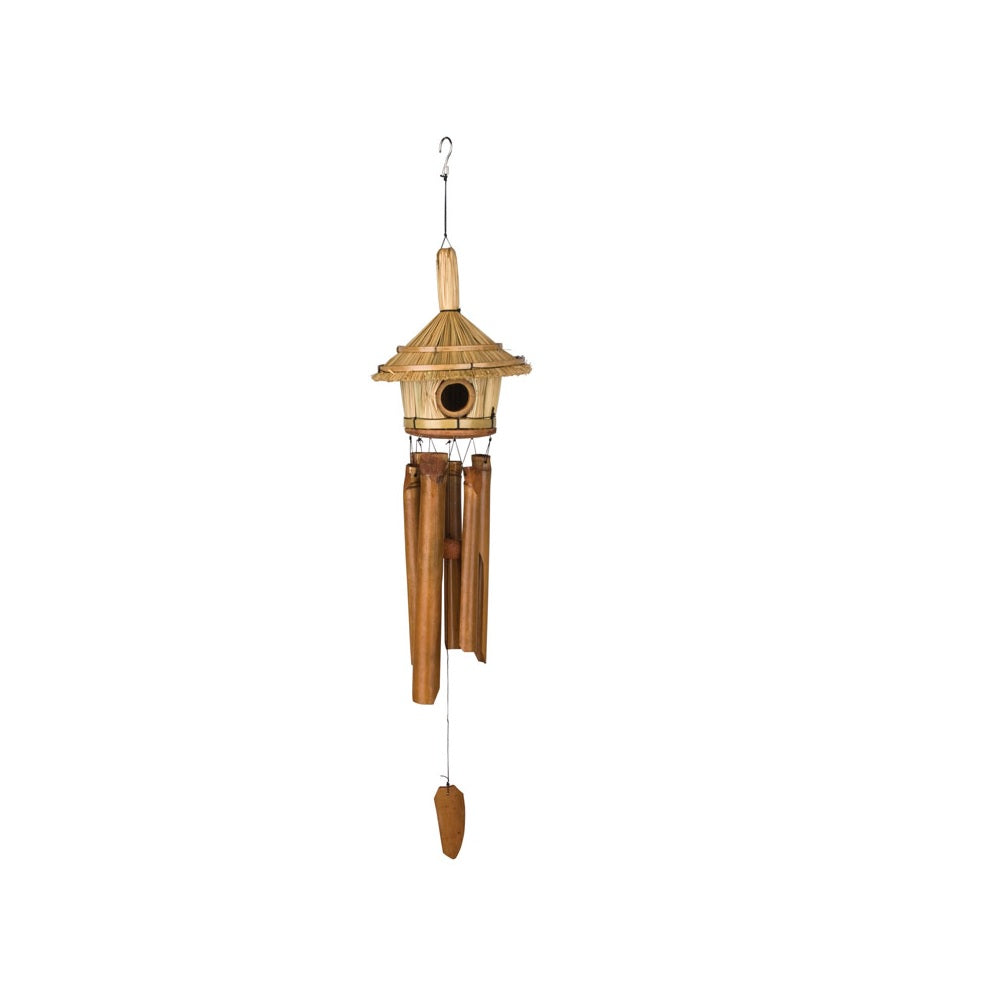 Woodstock Chimes C707 Asli Arts Thatched Roof Birdhouse Wind Chime, Brown