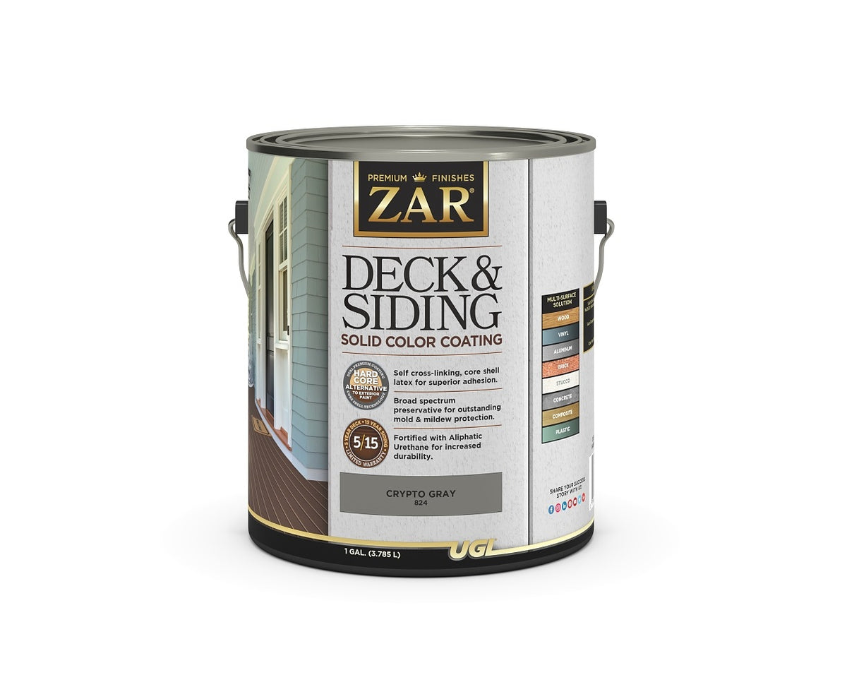 Zar 82413 Deck and Siding Solid Color Coating, Crypto Grey, 1 Gallon